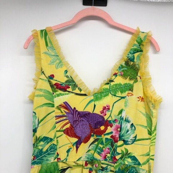 Handmade Yellow Tropical Floral Patterned Sleeveless Mini Dress size ~M - Picture 10 of 15